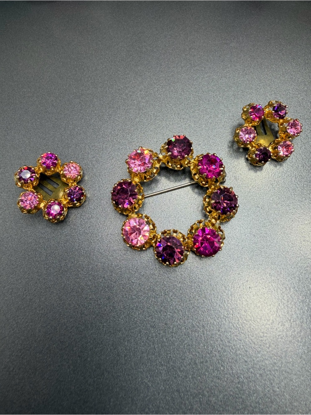 Vintage Pink and Purple Austrian Brooch set